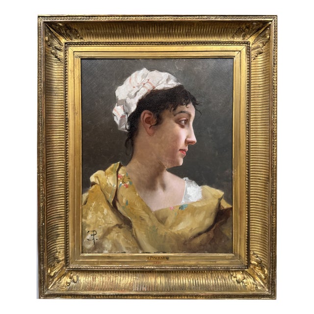 After Emile Pinchart, Profile Portrait of a Woman, 1800s, Oil Painting on Canvas, Framed For Sale