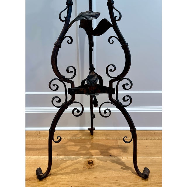 Continental Wrought Iron Tripod Plant Stand With Scrollwork and Foliage Circa 1880 For Sale - Image 9 of 17
