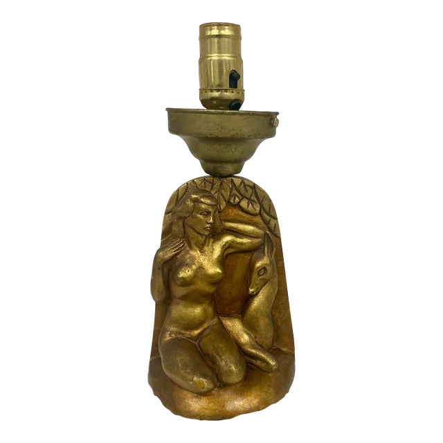 Vintage Art Deco Chalk Ware Sculptural Lamp. For Sale