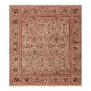 Antique Arts & Crafts Rug in Beige With Pink Floral Patterns, From Rug & Kilim