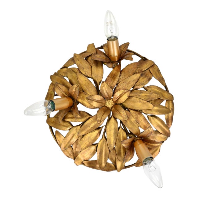 Mid Century Italian Flush Mount Gilt Iron For Sale