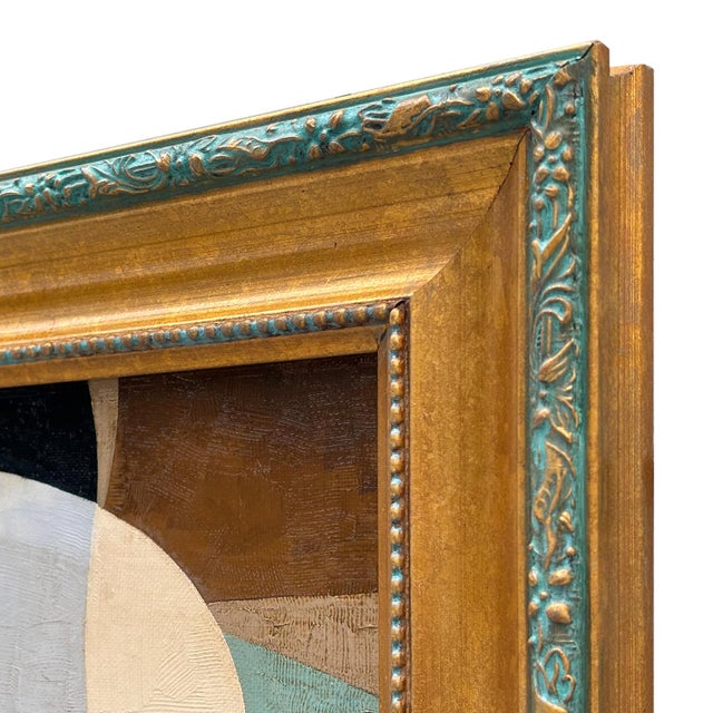 Contemporary Abstract Color-Block Oil Painting in Vintage Frame For Sale In New York - Image 6 of 6