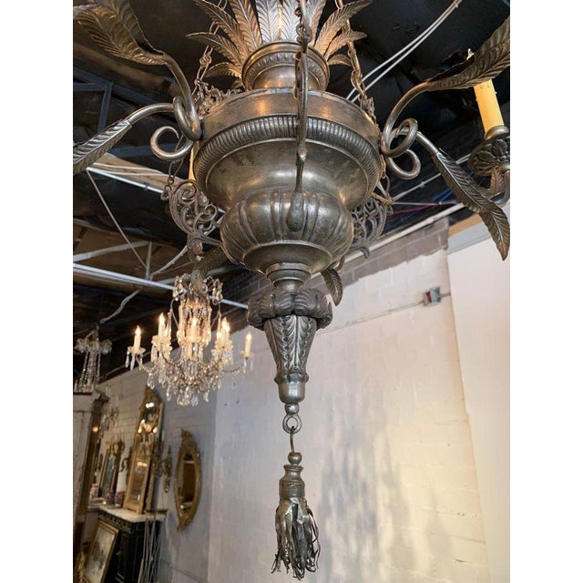 Italian 19th Century Italian Silvered Brass 6-Light Chandelier For Sale - Image 3 of 7
