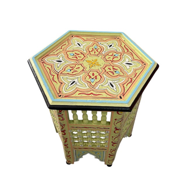 Hand-Painted Moroccan Hexagonal Side Table – "Zouaq" Style For Sale - Image 4 of 9