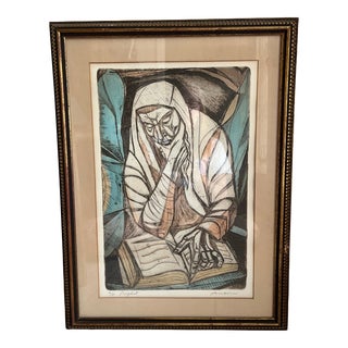 Mid 20th Century Vintage Framed Print "Prophet" Signed & Numbered Irving Amen For Sale