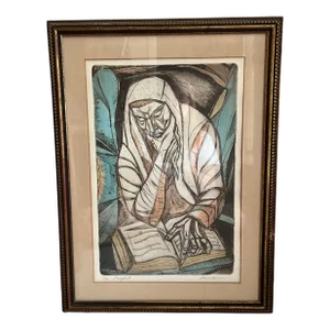 Mid 20th Century Vintage Framed Print "Prophet" Signed & Numbered Irving Amen