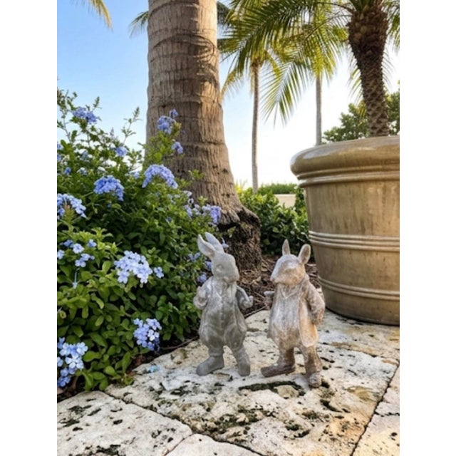 A Pair of Vintage Cast Iron Anthropomorphic Hare and Mouse Garden Statues For Sale - Image 9 of 12