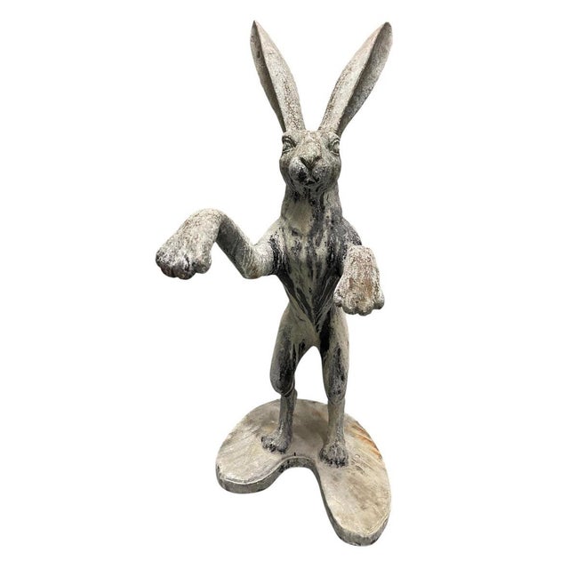 Vintage Cast Iron Leaping Boxing Hare Garden Statue For Sale In West Palm - Image 6 of 12
