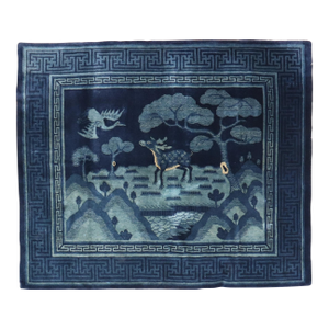Zabihi Collection Chinese Blue Deer Bird Pictorial Landscape Rug