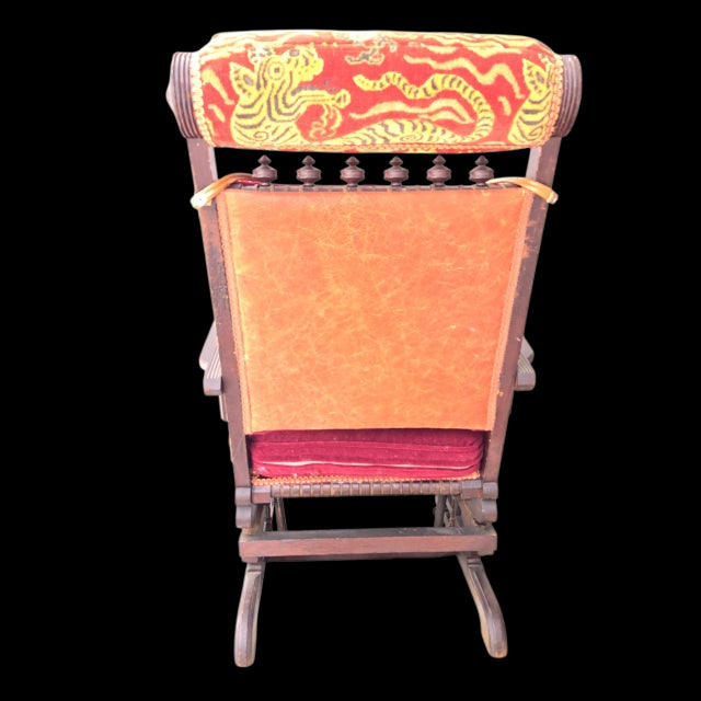 Circa 1860 Hunzinger Attribution Platform Rocker Navaho Blanket Pillow/ Snow Leopard Head Pillow For Sale - Image 10 of 14