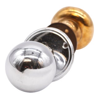 Mid Century Brass & Chrome Passage Door Knob Set For Sale
