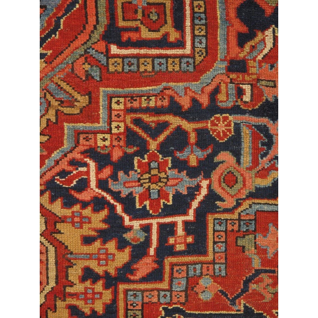 Antique Persian Heriz Carpet Handmade Wool Oriental Rug, Navy, Light Blue, Gold For Sale - Image 10 of 12