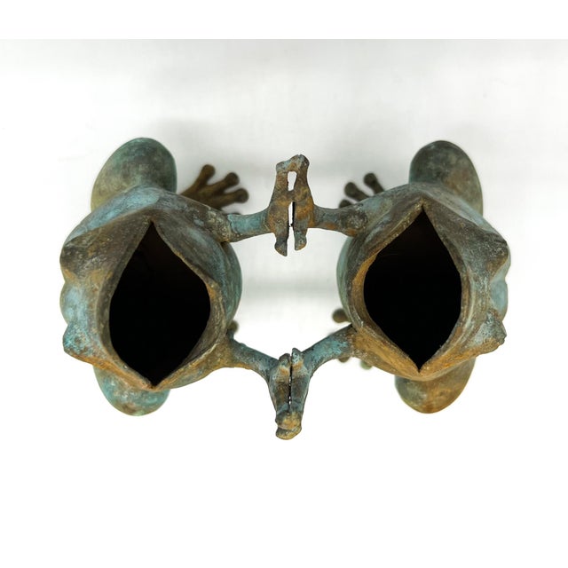 Vintage Metal Verdigris Frogs “Patty Cake” Figurines – Whimsical Garden Sculptures – Hollywood Regency / Organic Modern For Sale - Image 10 of 11