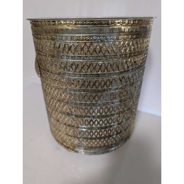 Hollywood Regency Gold Metal Filigree Wastebasket Sea Shell Feet For Sale - Image 10 of 10