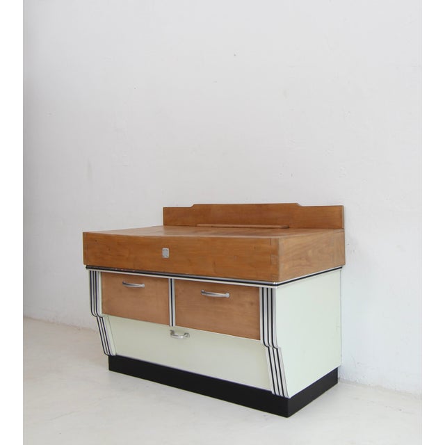 Vintage Art Deco streamline modern butcher’s block from 1940s/1950s. Since the Middle Ages, the butcher’s trade has been...