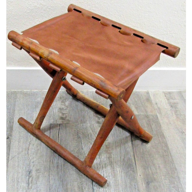 Vintage Danish Modern "Guldhøj" Teak Cognac Leather Folding Stool Poul Hundevad For Sale In Miami - Image 6 of 9
