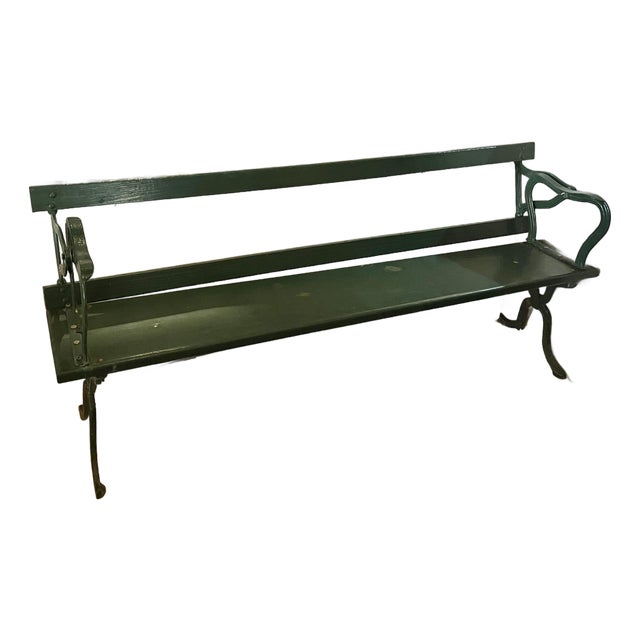 Vintage Hudson Valley Cast Iron Base Wood Railroad Bench Flip Back For Sale