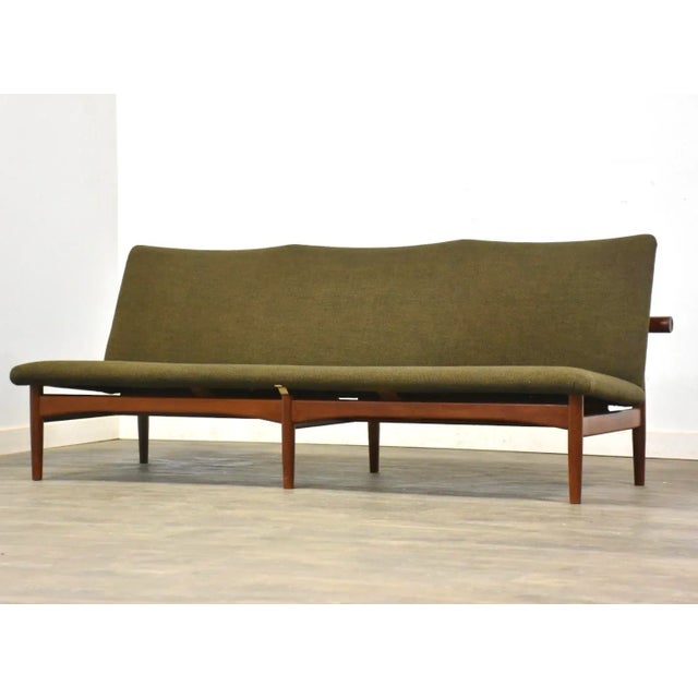 France and Son 1960s Finn Juhl Green Japan 3 Seater Teak Sofa For Sale - Image 4 of 11