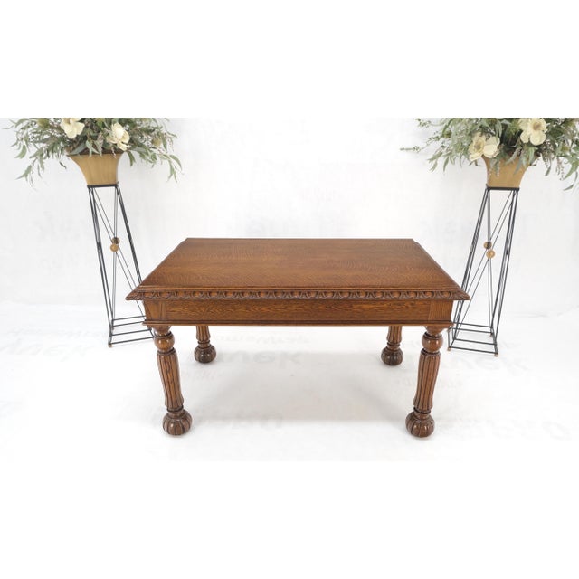 Heavy Fluted Carved Oak Legs 1 Drawer arts & Crafts Desk Writing Table CLEAN! Carved edge unusual pumking shape feet.