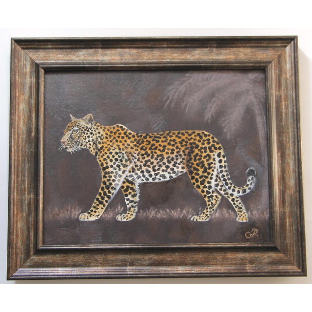 Realism Leopard Style of Skilling British Colonial Traditional Realism Goldenrod Antique White Gray Original Oil Painting Cleo Plowden For Sale - Image 3 of 5
