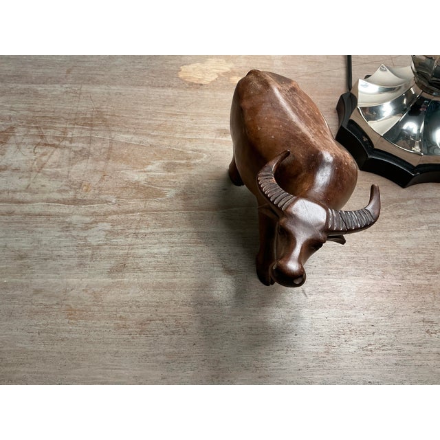 Brown Vintage Hand Carved Wooden Sculpture of an Asian Water Buffalo For Sale - Image 8 of 8