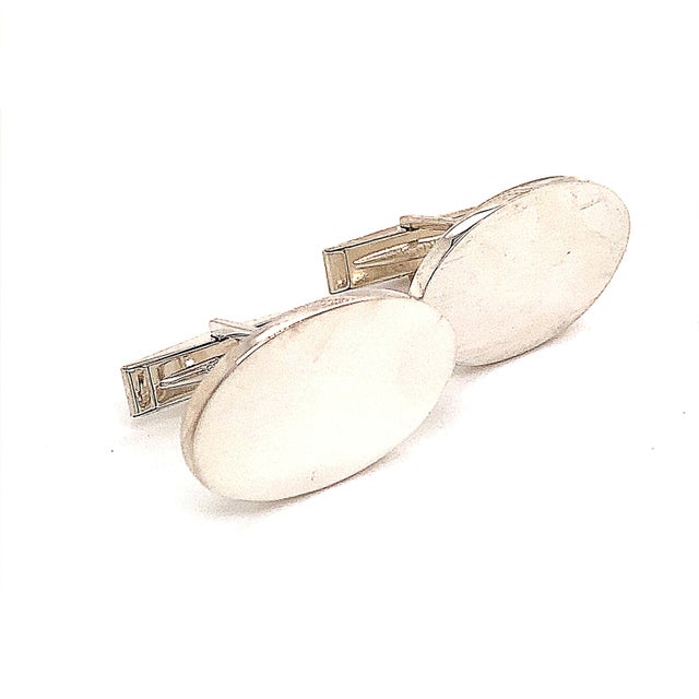 Contemporary 1990s Tiffany & Co Estate Sterling Silver Wide Oval Cufflinks 19 Grams, 2 pieces For Sale - Image 3 of 10