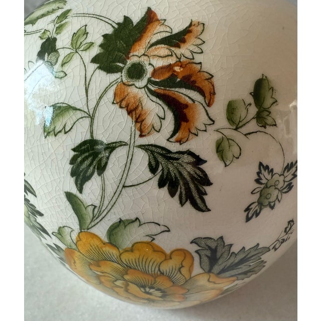 Mid 20th Century Vintage Porcelain Ginger Jar With Floral and Bird Design For Sale - Image 5 of 9