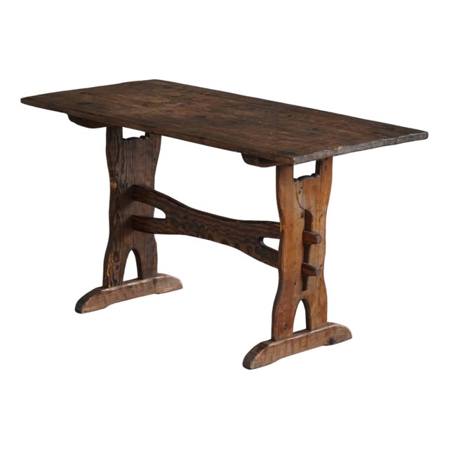 Mid 20th Century Swedish Rustic Hand-Crafted Pine Table, 1940s For Sale