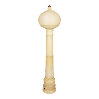 Antique Large Alabaster Table Lamp With Globe Shade For Sale