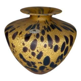 Vinatge Maestri Vetrai Murano Style Amber Brown Italy Art Glass Vase For Sale