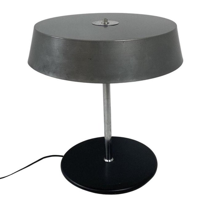 Black Mid-Century Modern Table Lamp with Black Base, Gray Shade & Chrome Upright For Sale - Image 8 of 11