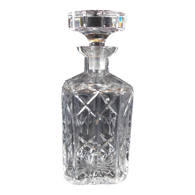 1960s Cut Crystal Square Decanter For Sale