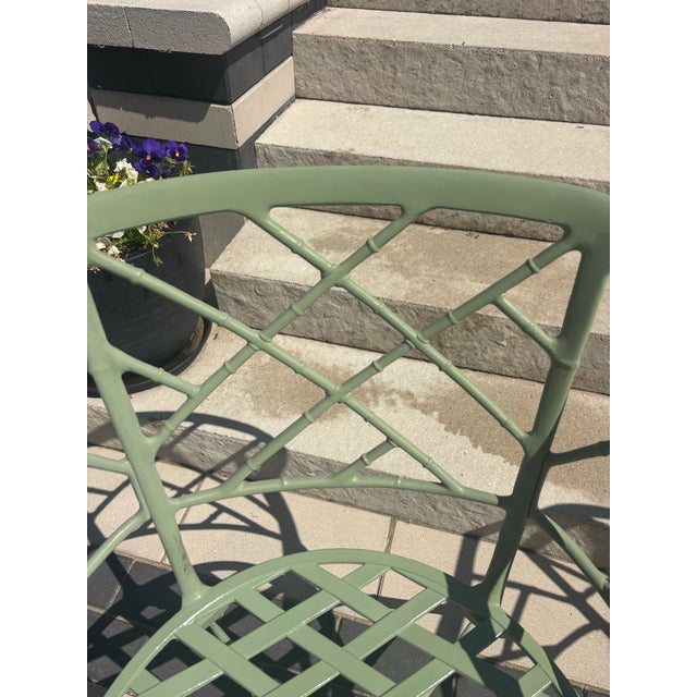 Coveted Brown Jordan Calcutta: This is a pair of lounge chairs of Chinese Chippendale faux bamboo in cast aluminum. This...