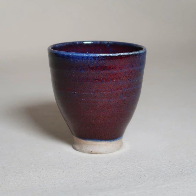Contemporary Contemporary Studio Pottery Cup With Layered Blue and Iron-Red Glaze For Sale - Image 3 of 12