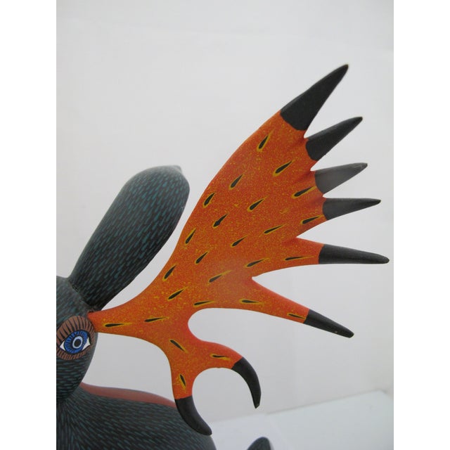 Alebrije Carved Wood Jackalope Rabbit Oaxaca Mexico Folk Art Figurine Sculpture For Sale - Image 9 of 17