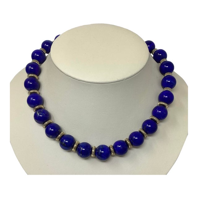 Late 20th Century Lapis Necklace With Gold Plated Toggle and Fluted Rondele Beads For Sale