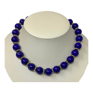 Late 20th Century Lapis Necklace With Gold Plated Toggle and Fluted Rondele Beads