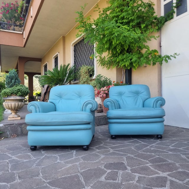 Frau Blue Leather Chairs from Poltrona Frau, 1970, Set of 2 For Sale - Image 6 of 13