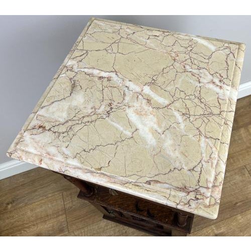 Bedside Tables in Carved Oak with Marble Top, Set of 2 For Sale - Image 10 of 14