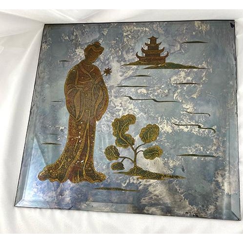 Early 1950s Verre Églomisé Square Mirrored Plaque Possibly a very early 1950s Maitland Smith piece, this Verre Églomisé we...