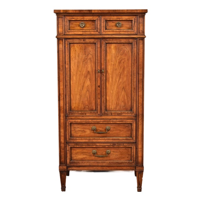 Heritage French Regency Louis XVI Carved Walnut Gentleman's Chest or Linen Press, 1960s For Sale