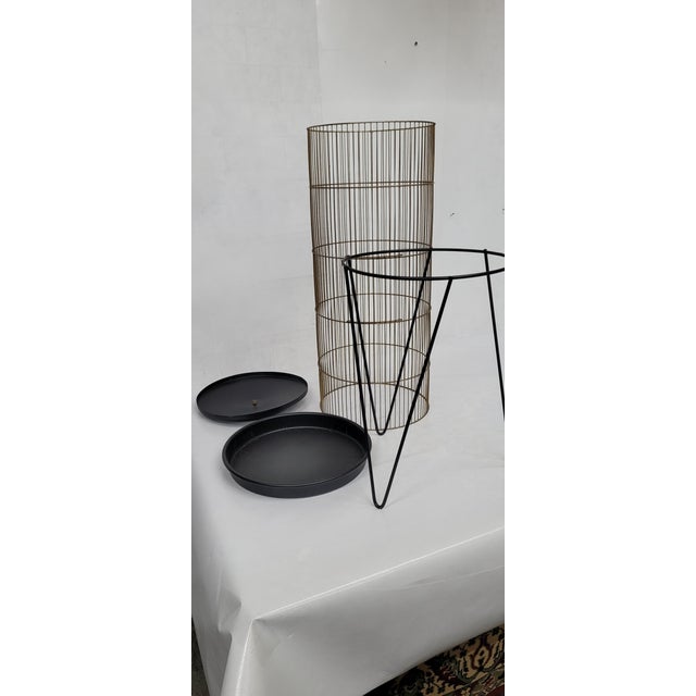 Vintage Black Atomic Cylinder Bird Cage Floor Stand on Hairpin Legs For Sale - Image 4 of 10
