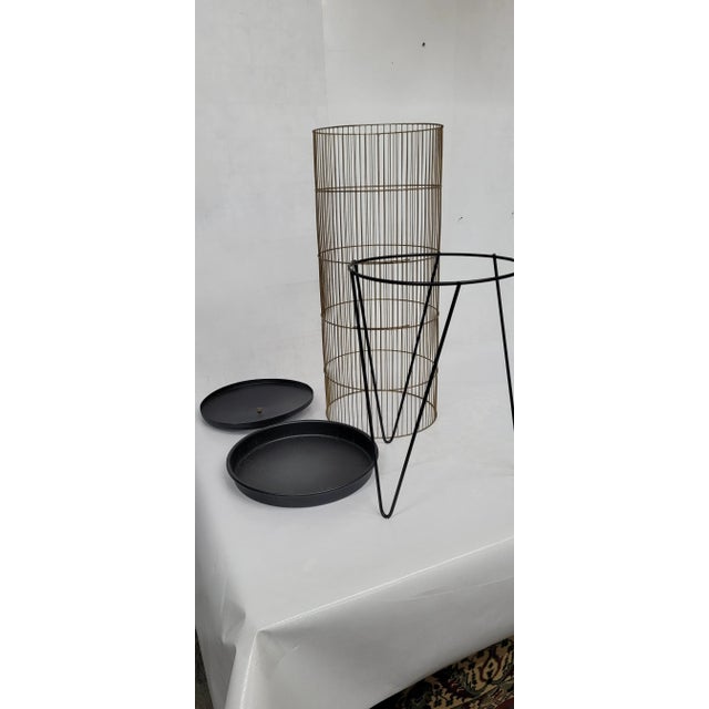 Vintage MCM Cylinder Bird Cage Stand Hairpin Legs Black Atomic Mid Century For Sale - Image 4 of 10