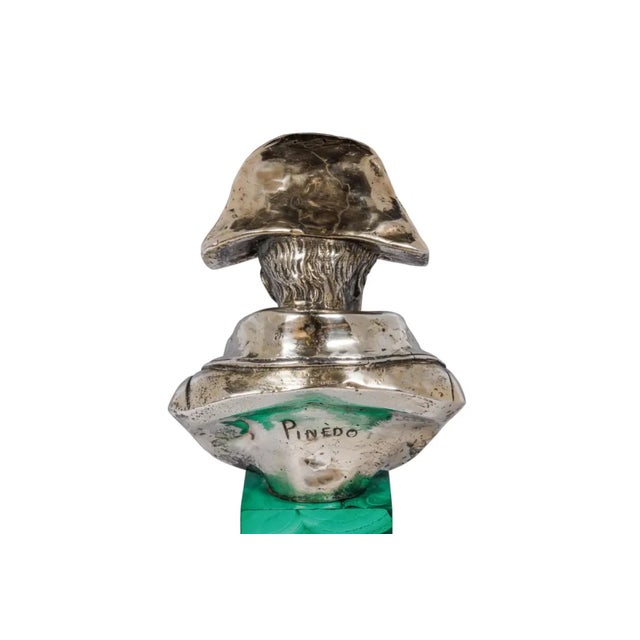 An Exquisite French Silver and Malachite Bust of Napoleon, by Emile Pinedo For Sale - Image 4 of 9