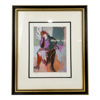 Itzchak Tarkay “Waiting for a Friend” Signed Serigraph 377/495 — Framed Limited Edition Modern Figurative Art For Sale