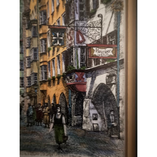Impressionist 2002 Austrian Artist Josef Eidenberger “Altstadt” of Innsbruck, Austria, Signed Colored Etching For Sale - Image 3 of 6