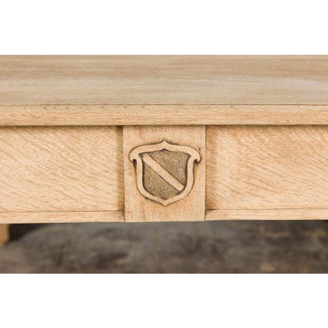 19th Century English Bleached Oak Side Table with Carved Shield Motif For Sale - Image 10 of 12