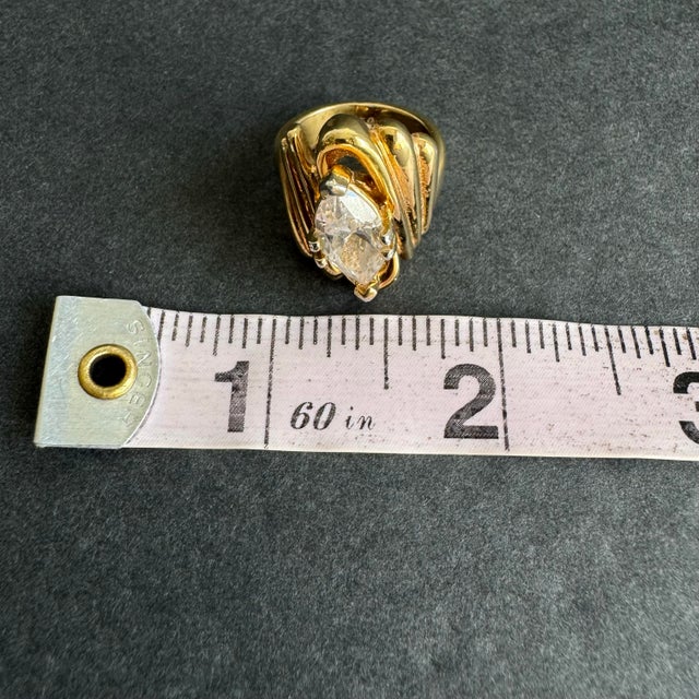 Vintage 18k Gold Electroplate‎ Cocktail Ring Marquis Cut Cz Cubic Zirconia 6.5 For Sale - Image 10 of 12
