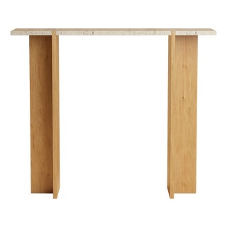 Console Table in Roman Travertine and Oak by Lebanto For Sale