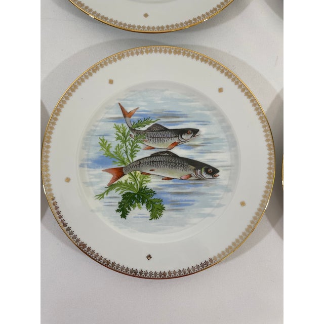 Victorian Late 19th Century French Limoges Charles Ahrenfeldt Fish Dinner Plates, Set of Six For Sale - Image 3 of 16